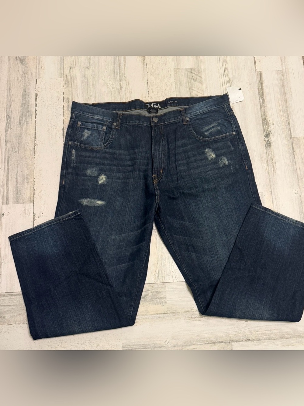 NWT. Refuel.  Men’s Dark Blue Distressed Jeans. 48x33